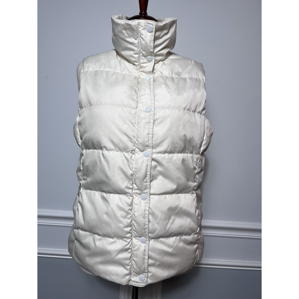 J Crew Ivory Women's (L) DOWN Filled Puffer Vest- Full Zip Button Front-Layer
